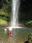 Roger under falls plus Dianne, Graham and Shacay - Amazonia, Ecuador, January 2006