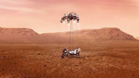 Artist rendition Perseverance landing on Mars - February 18, 2021