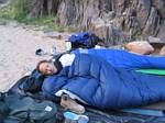 Doug Wakes up at Hermit Rapids, Grand Canyon - April 2006