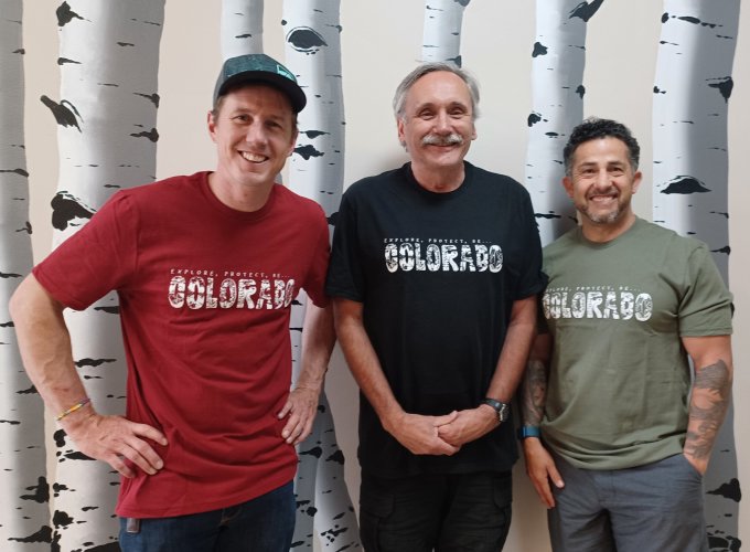 Graham Ottley, me, and Gabriel Romero modeling new t-shirts - 06-14-2024