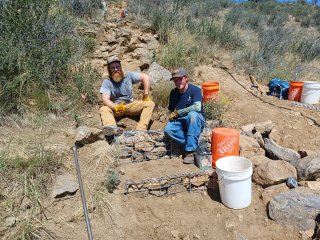 Constructing brand new gabions on Mount Morrison, photo by Roger J. Wendell - 07-25-2022