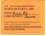 Denver TSA Quick Return Card - 08-20-2006