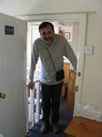 Roge J. Wendell and a small doorway at Springbank Cottage B&B, Scotland - October, 2006