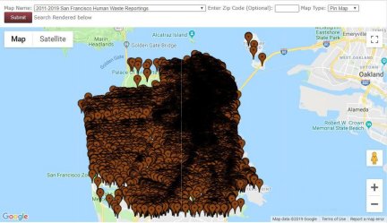 Map of Human Excrement in San Francisco - 2011 to 2019