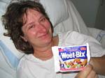 Tami has Weet Bix for Breakfast at Royal Darwin Hospital, Australia - November, 2005